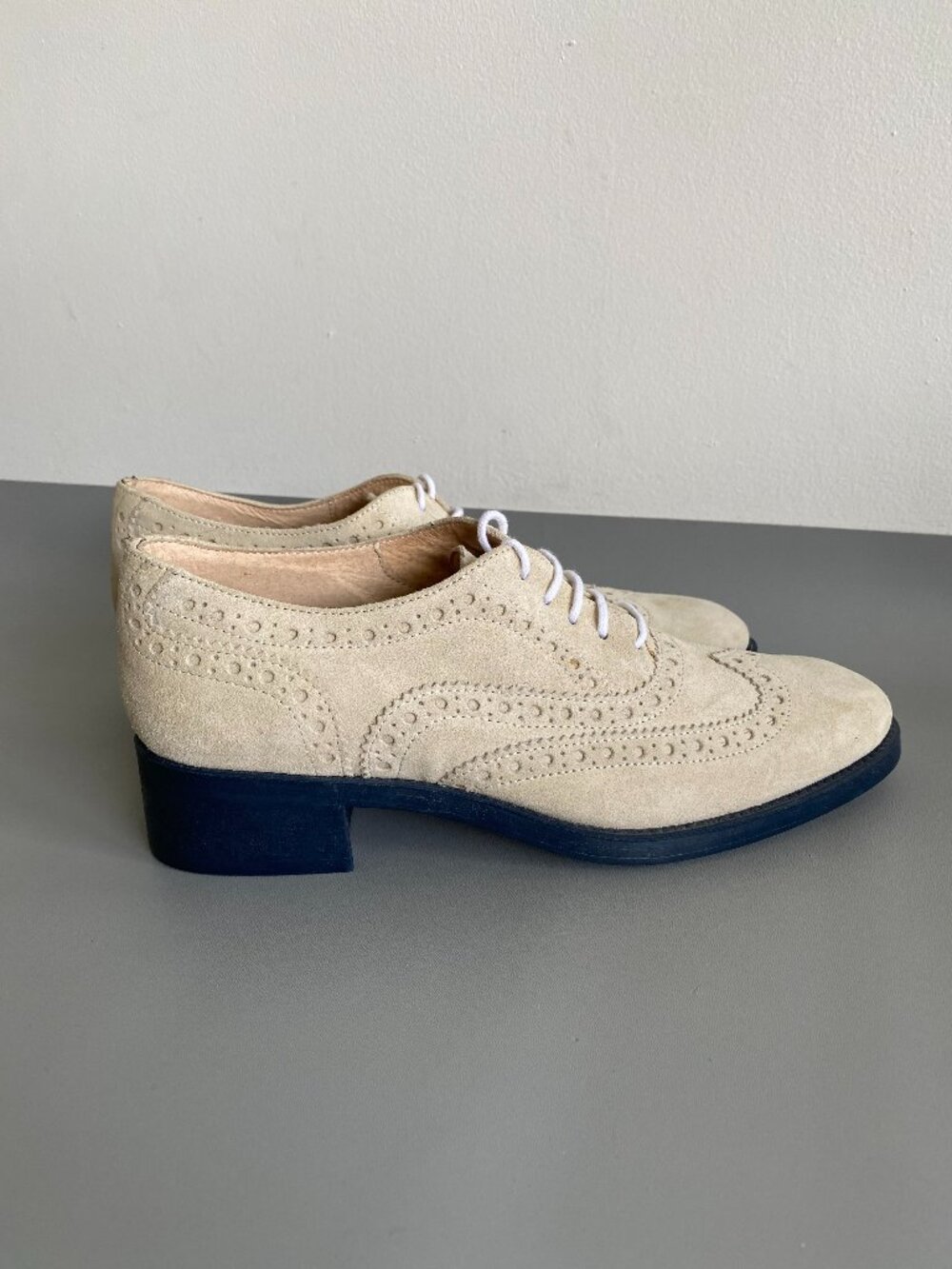 BOEMOS Cream Suede Wingtip Oxfords - Women's Flats & Loafers - Picture 4 of 12